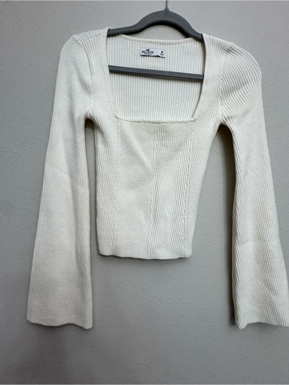 Hollister Cream Ribbed Knit Top with Square Neck